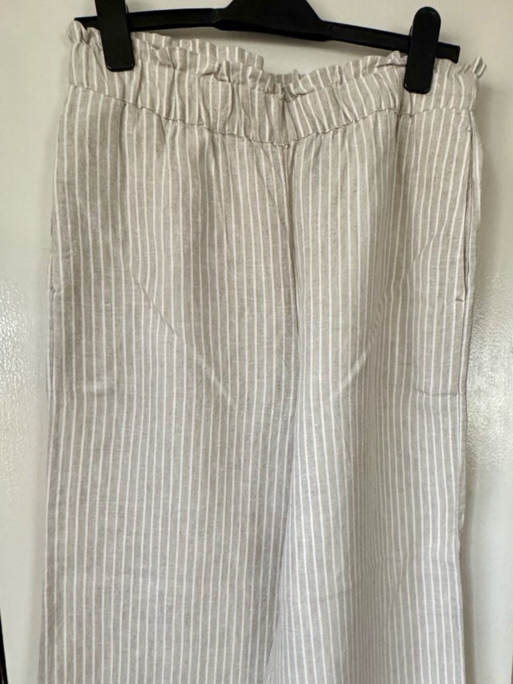 Chico's Wide Leg Ankle Linen Pants Size 1 US 8 Natural White Stripes
